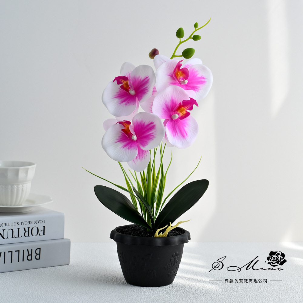Orquídea de mariposa en maceta simulación bonsai flores falsas decoración del hogar fotografía ornamentos de flores artificiales de boda