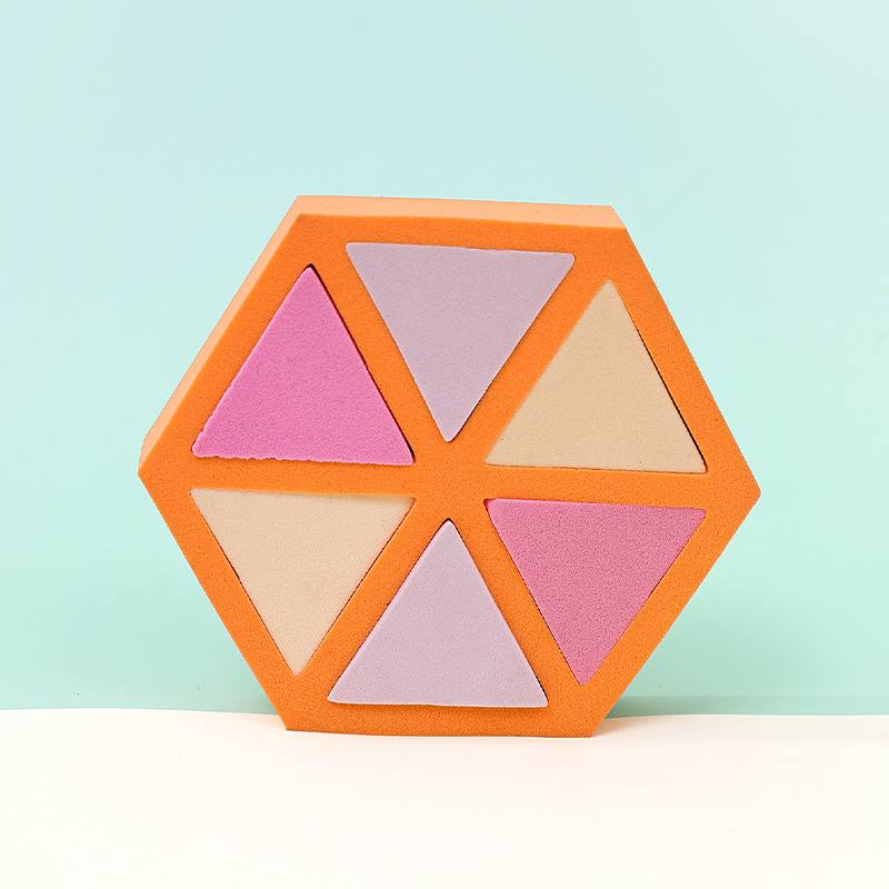 Puff plano personalizado de fábrica, triángulo, seis pétalos redondos, ocho, esponja cosmética sin látex, grande en el agua, transfronterizo