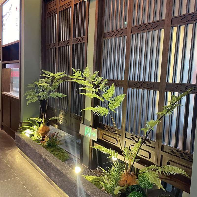 模擬緑の植物、ゴールデンシルクヘッドシダ、鉢植え、中国風の芸術的インスピレーション、リビングルーム、偽の緑の植物、装飾、造園、禅の装飾品|undefined