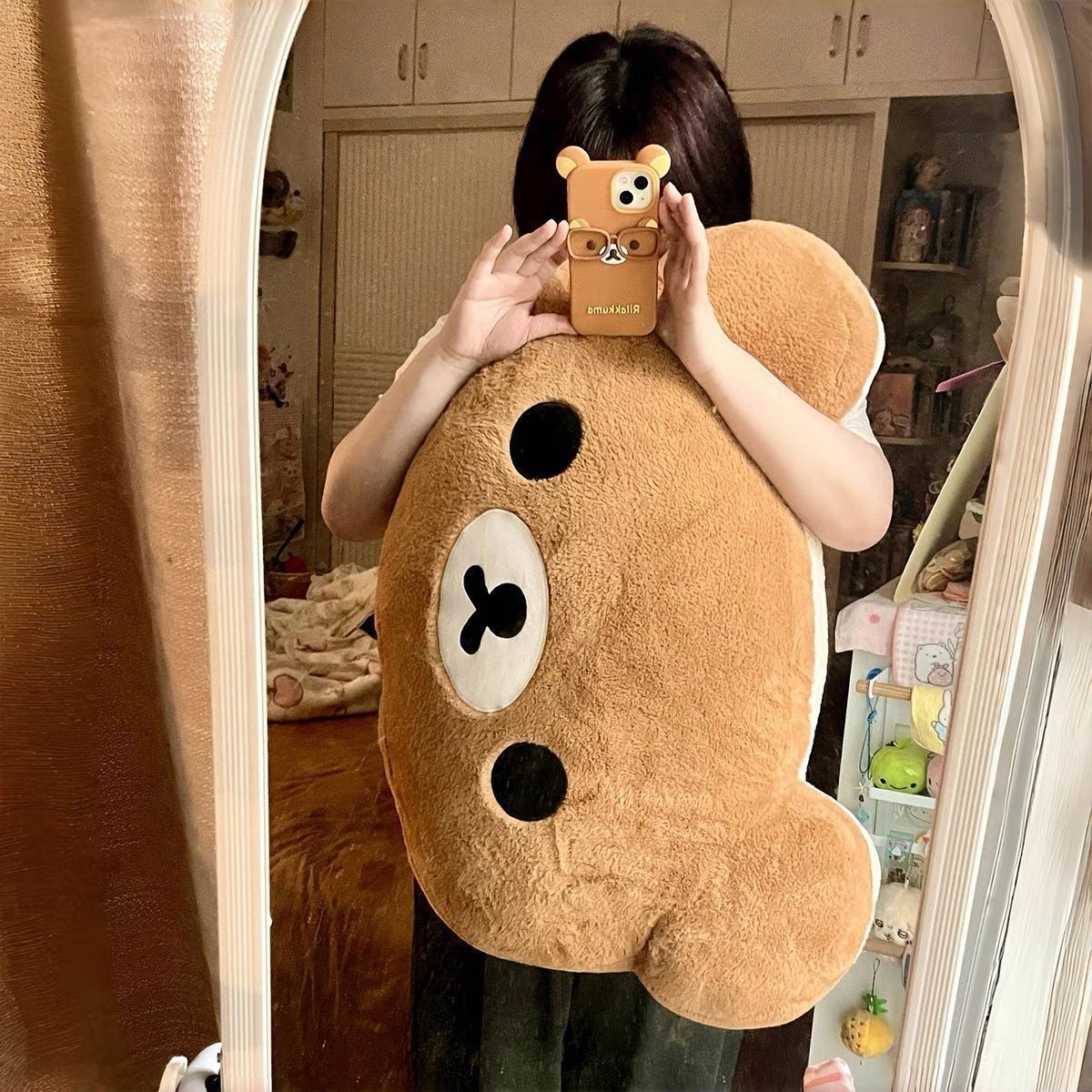 Rilakkuma Bedside Pillow, Waist-Protecting Soft Cushion, Plush Toy, Sleeping Pillow, College Dormitory Bedroom Decoration