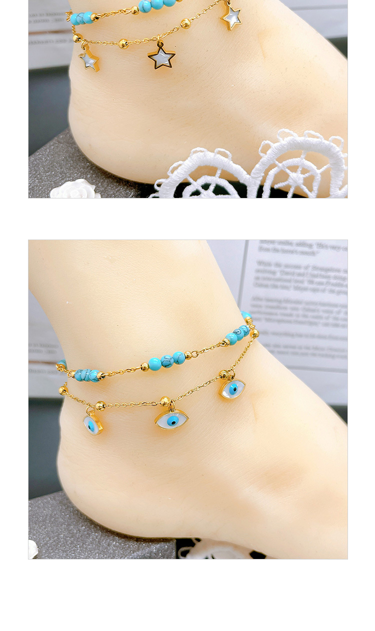 1 Piece Fashion Star Eye Turquoise Titanium Steel Inlay Shell Women's Anklet display picture 5