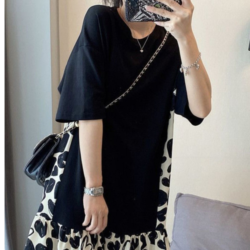 Plus-size women's summer dress with love pattern, summer Korean-style plus-size floral dress