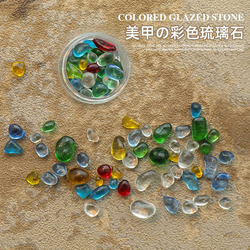 Red de celebridades de Internet color irregular piedra vidriada arte de uñas grava pieza de concha joyería de uñas bolsa de material de tormenta de vidrio de Nueva York