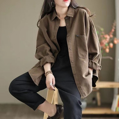 简约纯色斜纹百搭长袖衬衫女秋宽松显瘦休闲外套