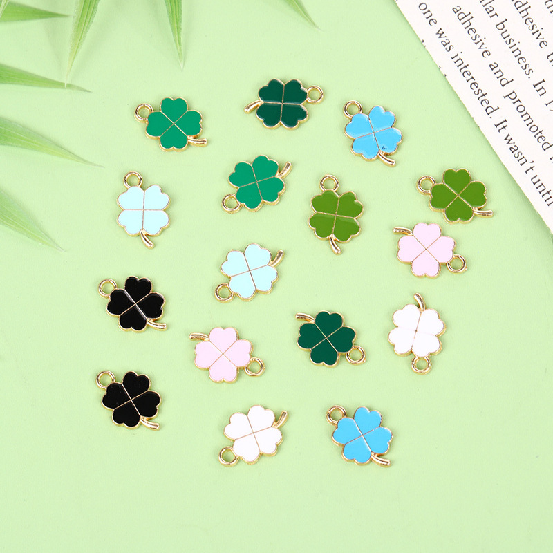Alloy Oil Drop Jewelry Accessories Four-Leaf Clover Tail DIY Bracelet Earrings Keychain Green Pendant Pendant Accessories