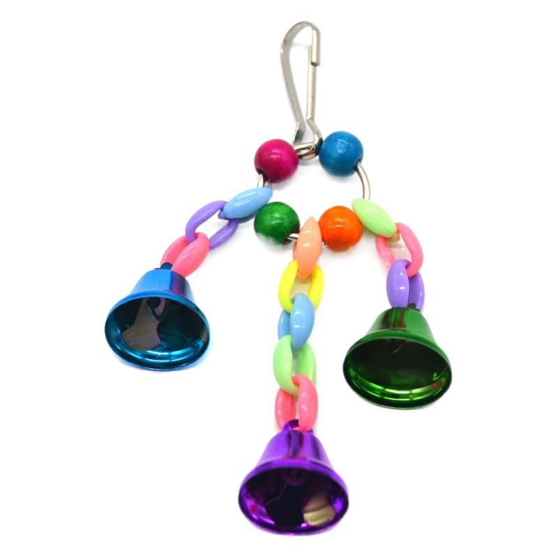 Loro juguete pájaro juguete cuentas de colores Bell cadena loro sosteniendo garra bajo los pies atrapando juguete para mascotas