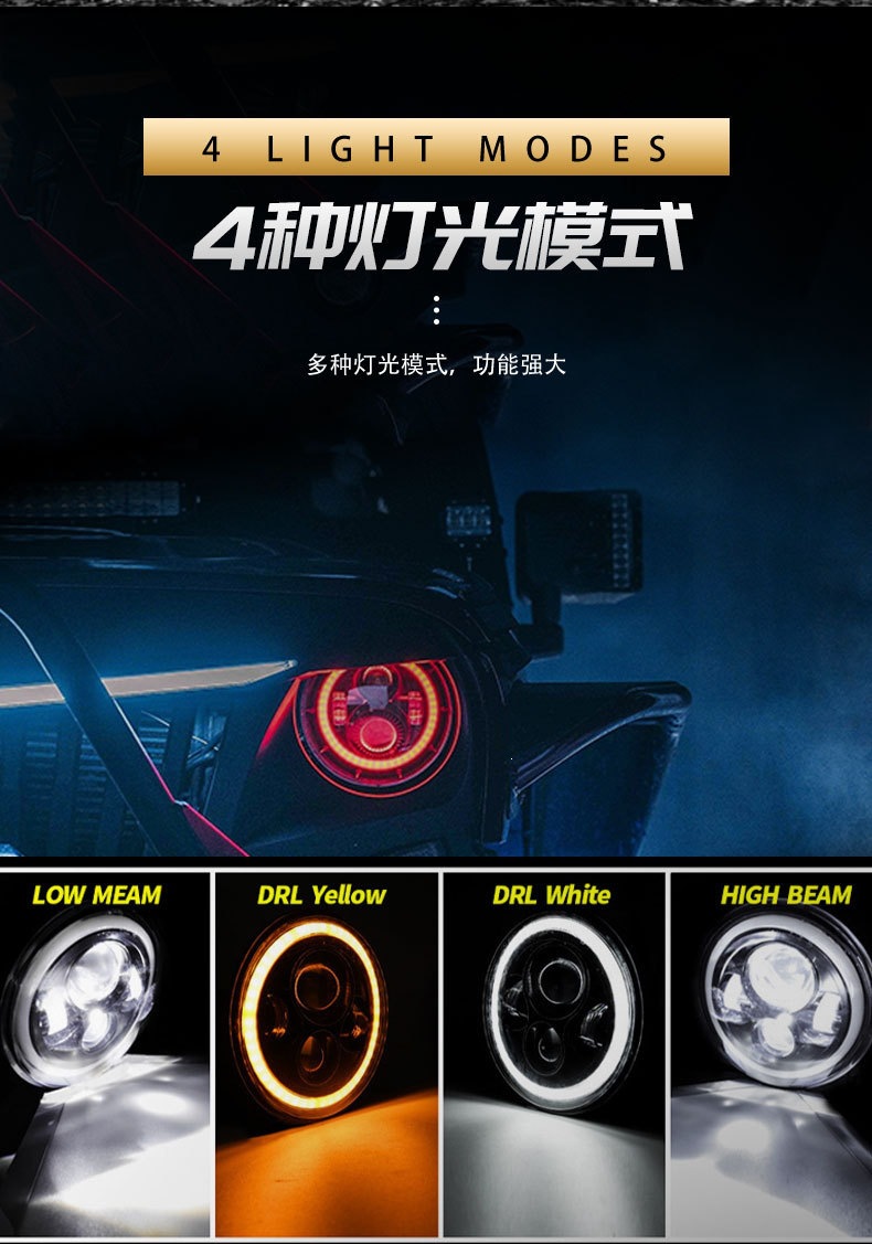 Cross-Border Factory 7inch Wrangler Bj212 Car Led Headlights Full Circle Harley Motorcycle Daytime Running Lights Front Headlights