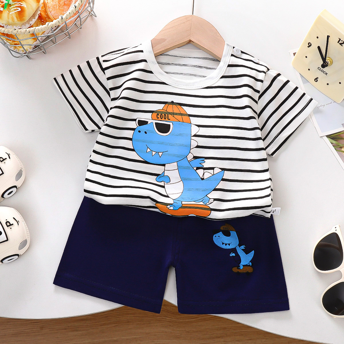 Set de mangas cortas para niños algodón verano nuevo estilo coreano pantalones cortos para niños delgados ropa de verano para niñas