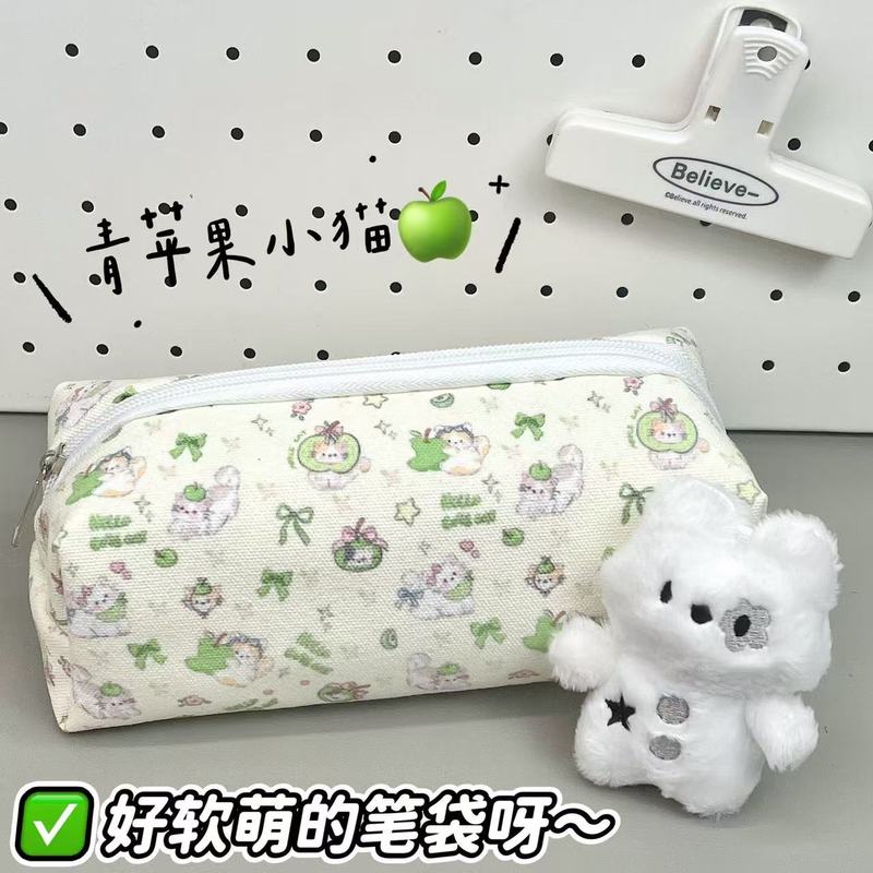 グリーンアップル子猫鉛筆バッグインスタイル高価値学生大容量文具バッグ女の子化粧品バッグ収納袋|undefined