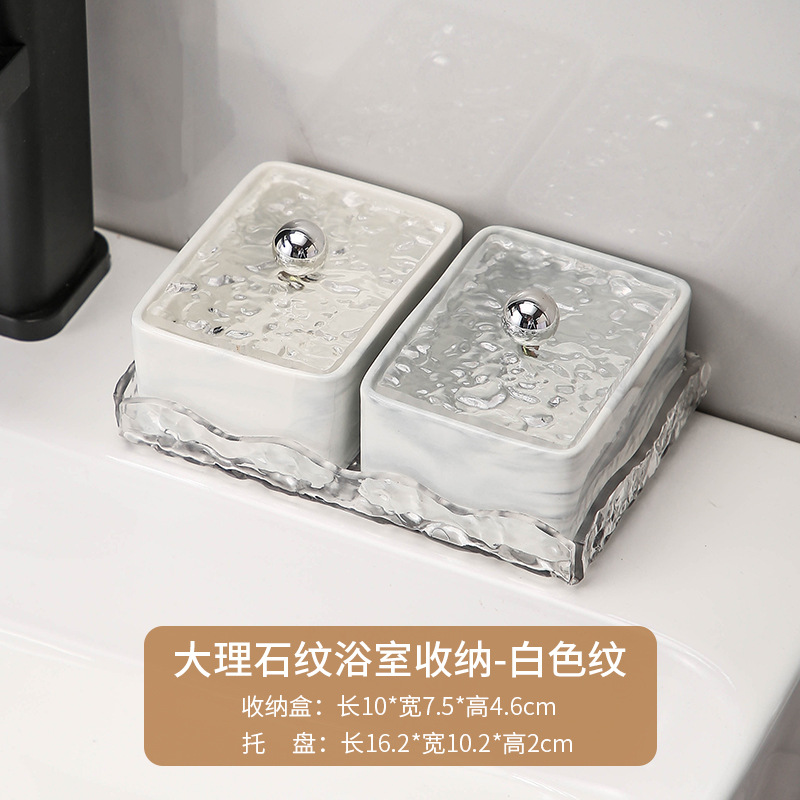 Conjunto de almacenamiento de cerámica de lujo ligero, caja de palillos de algodón, caja de almacenamiento de hilo dental 2 - en - 1