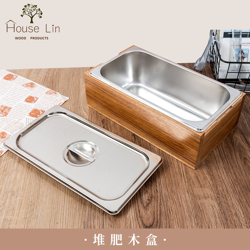 Household Multifunctional Stainless Steel Kitchen Food Storage Box Kitchen Waste Sorting Storage Box Composting Wooden Box