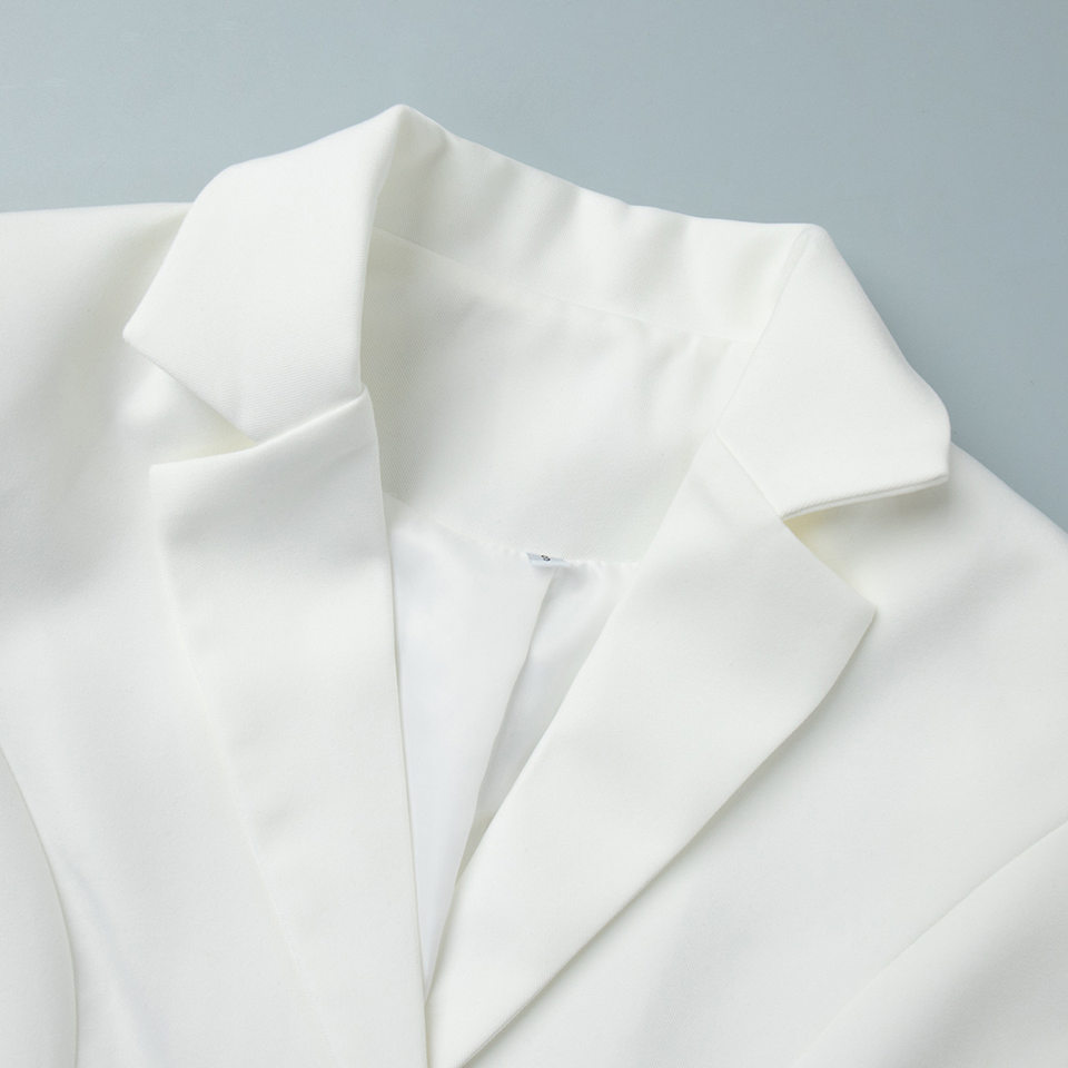 Áo blazer nữ phối ren chiết eo dáng trung bình tay dài cổ vest một hàng cúc — Màu trắng, màu đen chi tiết 8