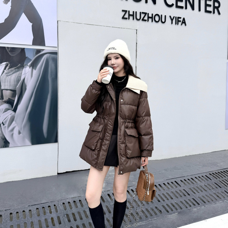 爆款女装冬季休闲显瘦中长款皮棉衣女士2025气质加厚保暖棉服