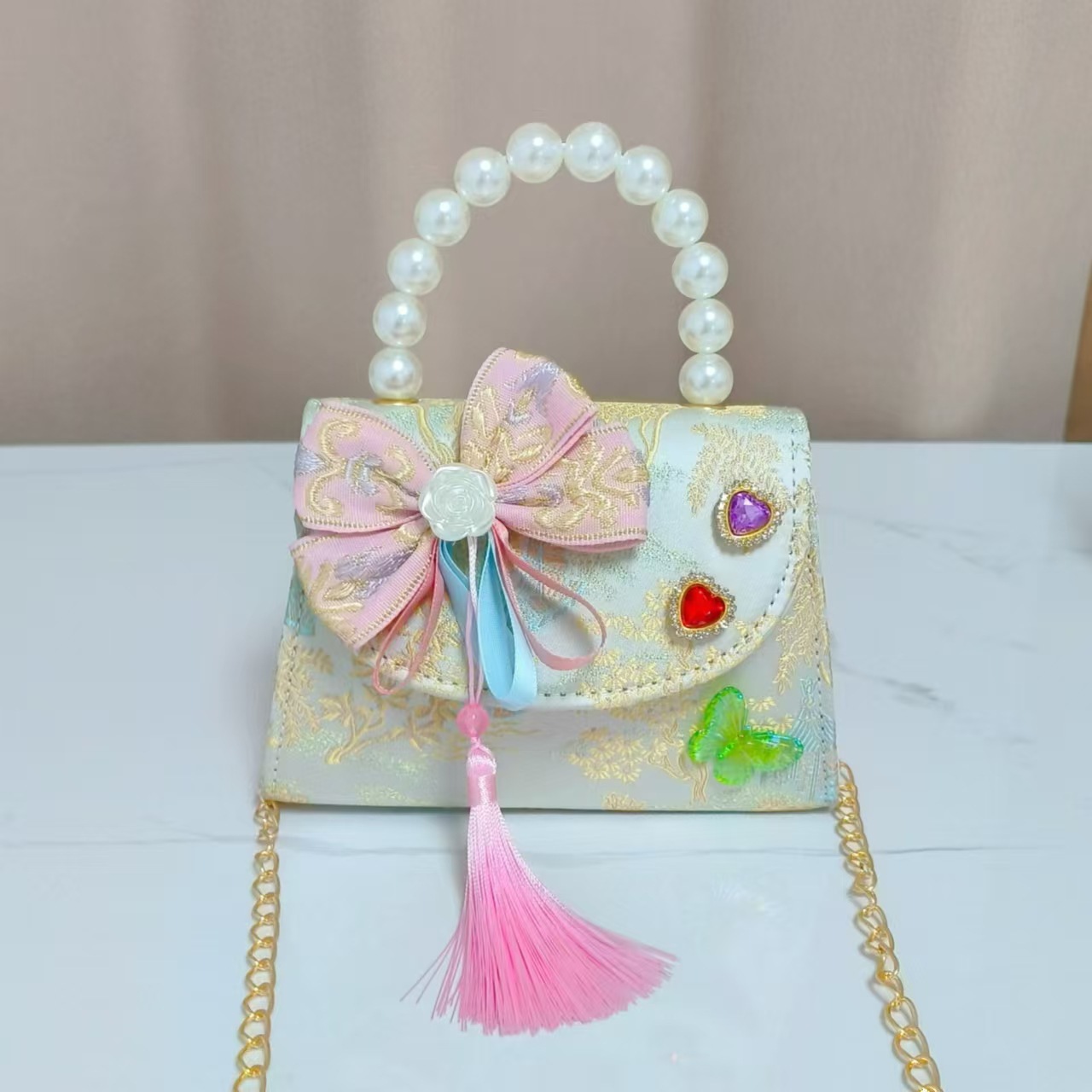 Bolsos infantiles de alto nivel, exquisitos antiguos, bolsos de cambio de niña, bolsos de mano de perlas de princesa, bolsos de almacenamiento