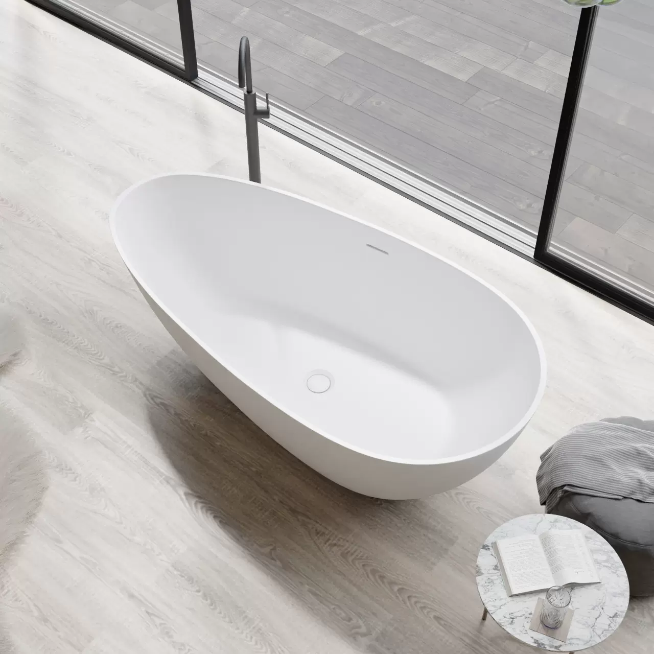 独立式家用PMMA高分子人造石浴缸酒店民宿椭圆形浴盆工厂直销