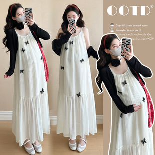 Maternity 2025 Summer New Korean Fashion Sweet Age-reducing Three-dimensional Butterfly Slip Skirt Sunscreen Cardigan suit