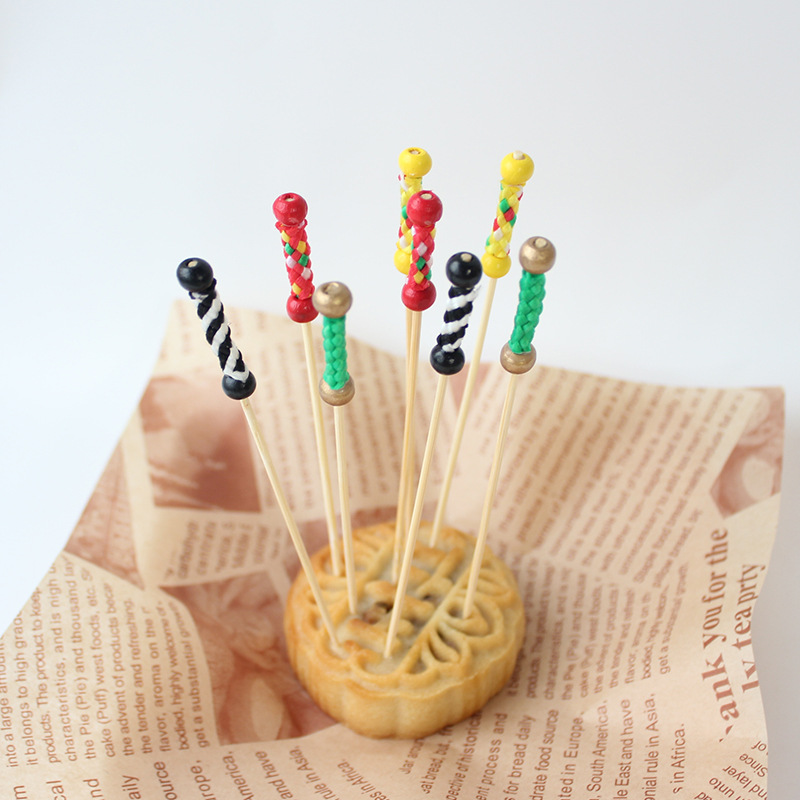 Doble cuentas Rojas cubierta de hilo desechable palo de fruta 100 unids/bolsa hecho a mano palo de bambú amarillo doble cuentas palo Internet celebridad signo Shucheng cuentas cadena