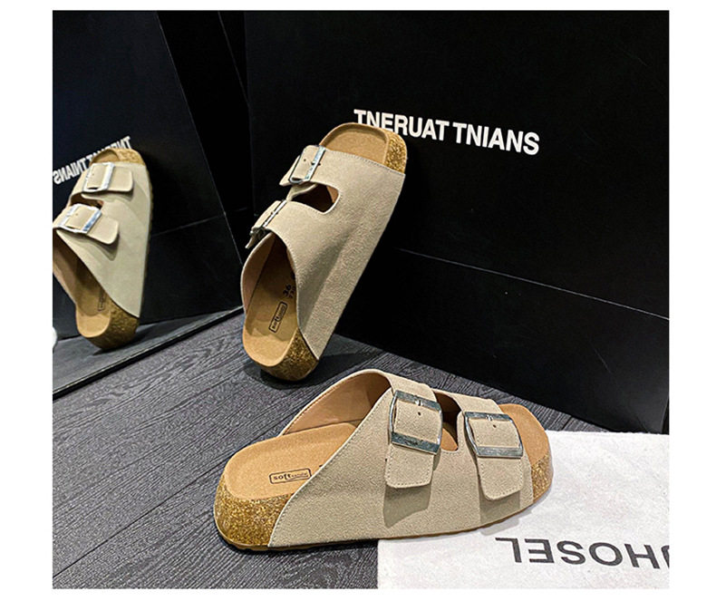 Dép sandal nữ quai ngang khóa cài cổ điển đế dày, mũi vuông, đi ngoài — Màu bạc, Màu mơ chi tiết 23