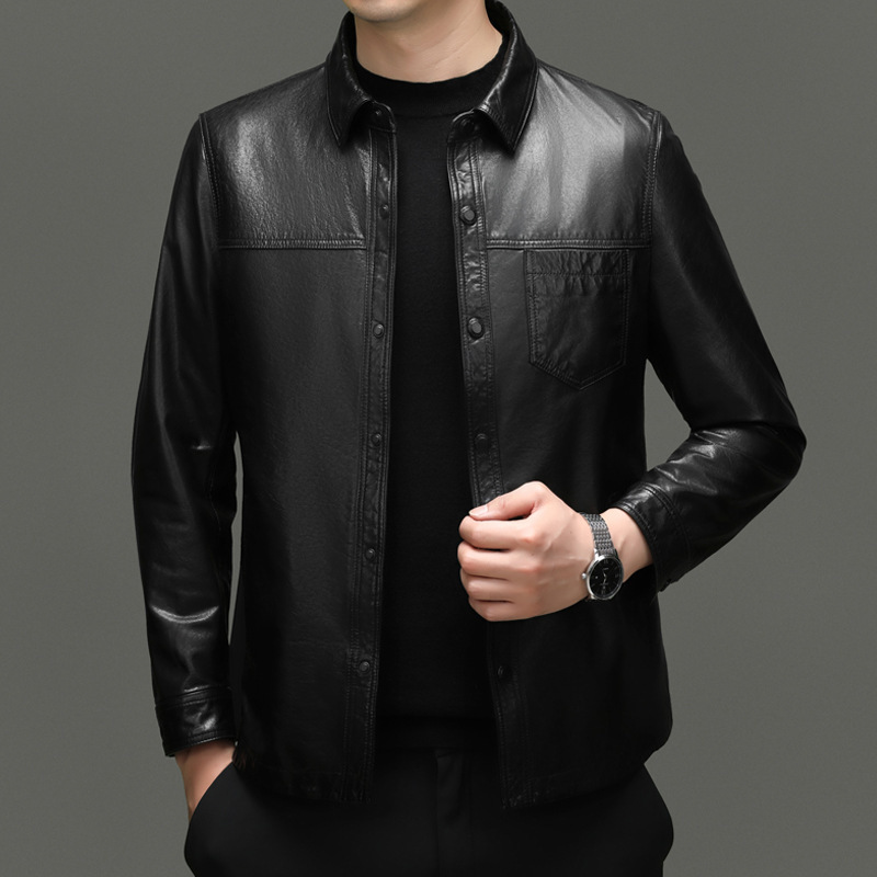 Bg-X136 Spring and Autumn Haining Men's First Layer Cowhide Genuine Leather Jacket Men's Lapel Slim Casual Jacket Shirt Bg-X136 Spring and Autumn Haining Men's First Layer Cowhide Genuine Leather Jacket Men's Lapel Slim Casual Jacket Shirt