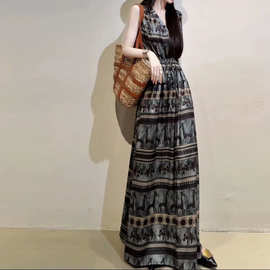 轻奢女神范抽绳背心裙女夏季新款无袖宽松百搭休闲时尚气质长裙子