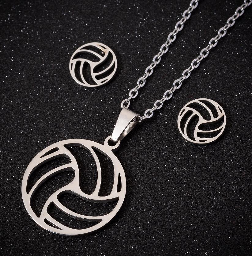 Women's Fashion Korean Style Volleyball Stainless Steel Alloy Pendant Necklace Ear Studs Plating Jewelry Sets display picture 4