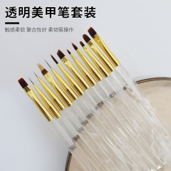 亚马逊批发亚克力美甲工具套装透明金色彩绘平头光疗笔画花美甲笔
