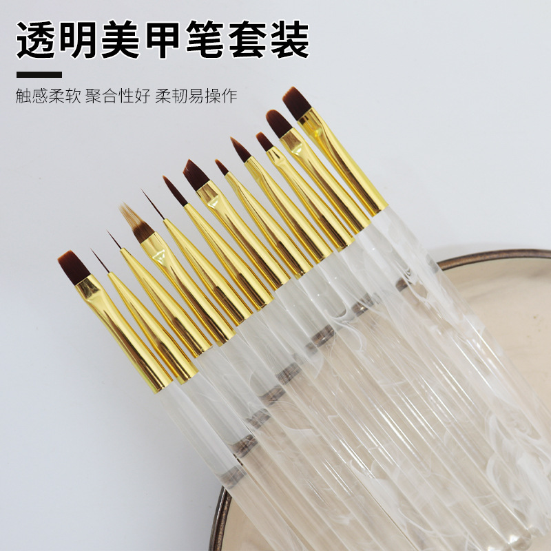 亚马逊批发亚克力美甲工具套装透明金色彩绘平头光疗笔画花美甲笔|undefined