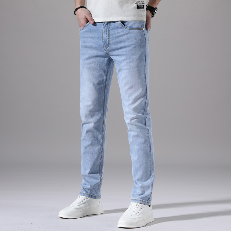 2023 primavera y otoño nuevos pantalones vaqueros delgados para hombres estilo coreano delgado elástico urbano suelto recto tendencia pantalones