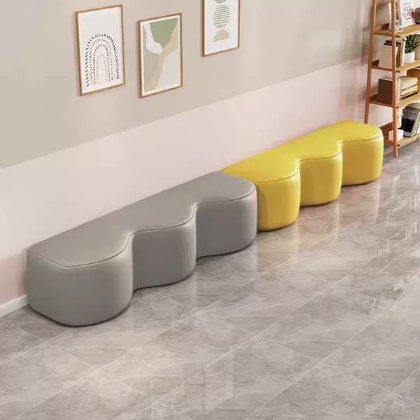 Reception sofa for rest area, long wavy creative small sofa, simple waiting area, training institution sofa stool