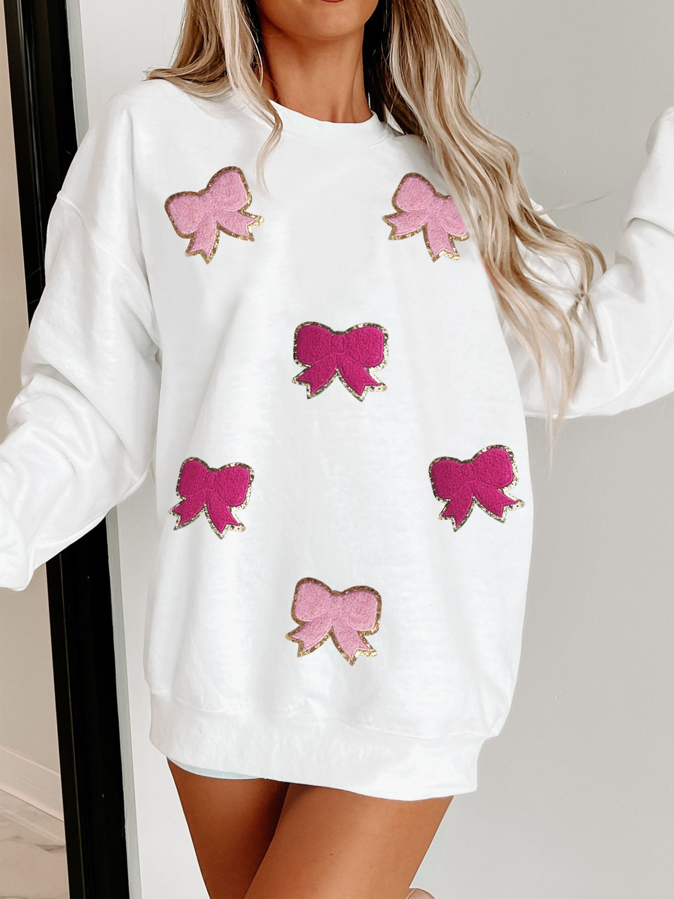 353g Weight Long Sleeve Sleeve Length Hoodies & Sweatshirts Long Sleeve Vacation Simple Style Bow Knot