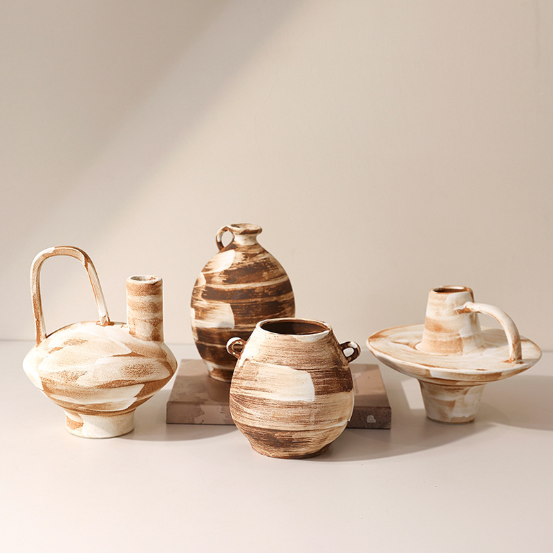 Antique Done Old Coarse Pottery Art Porcelain Pieces Silent Style Small Pottery Pot Homestay Set Decorations Vase Tea Room Ornaments