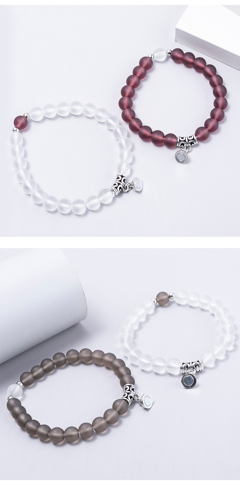 Fashion Heart Shape Agate Beaded Bracelets 1 Set