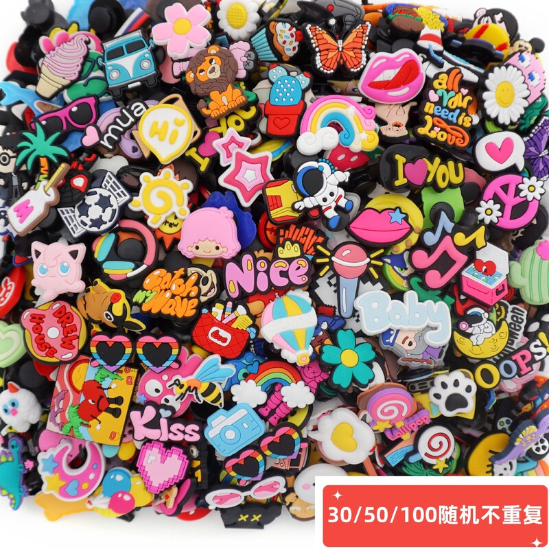 30/50/100Pcs Cross-Border Hot Selling Clogs DIY Mixed Shoe Flower Accessories Slippers Shoe Buckle Shoe Flower Cartoon