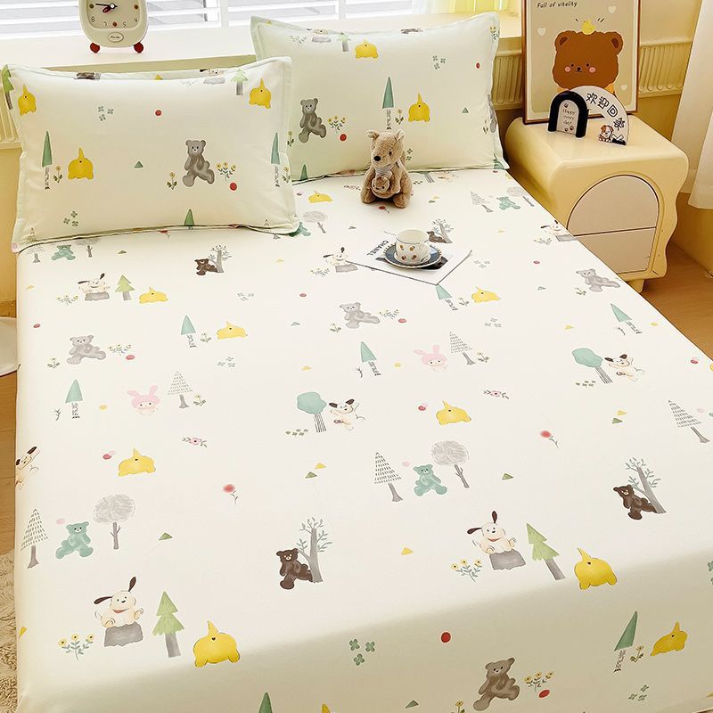 Algodón 100% algodón sábana de una pieza niña linda funda de cama de dibujos animados gruesa funda de almohada de tres piezas conejo