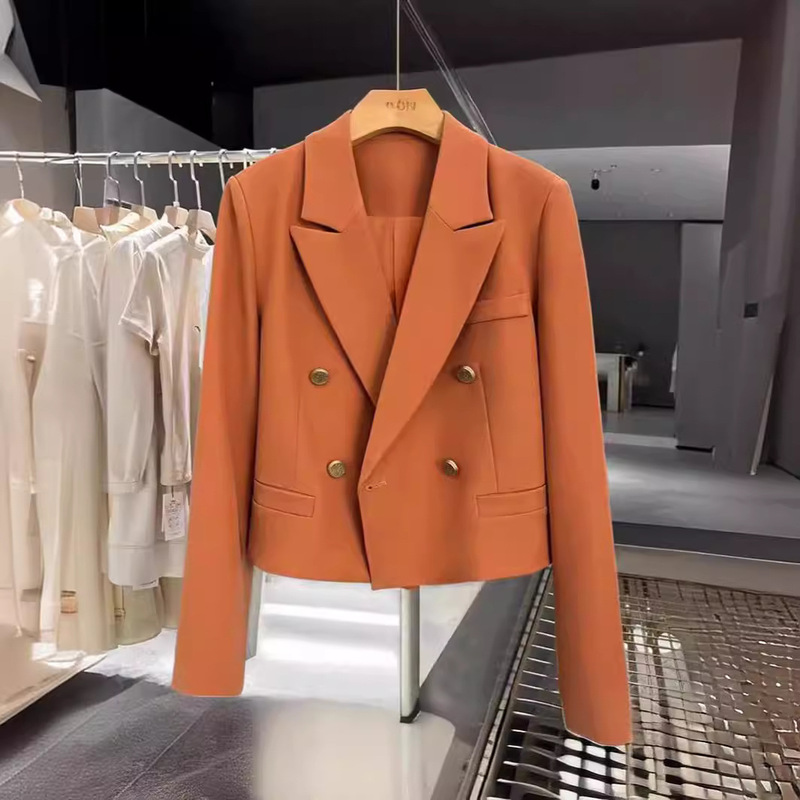 2024 Spring and Autumn New Orange Suit Jacket Women's Korean Style Casual Elegant Small Men Slimming Short Small Suit Women