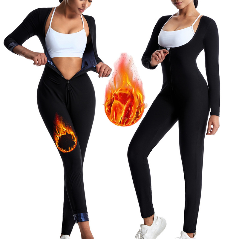 Cross-Border Amazon European and American Women's Sweat Suit Outdoor Fitness Sports Sauna Suit with Panty Support and Body Shaping Bodysuit Cross-Border Amazon European and American Women's Sweat Suit Outdoor Fitness Sports Sauna Suit with Panty Support and Body Shaping Bodysuit