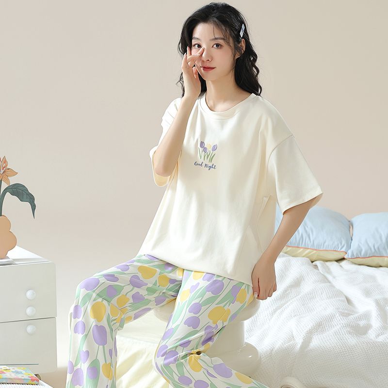 Pantalones de manga corta para mujer de verano, pantalones cortos, pijamas de cuello redondo de tres piezas, algodón de imitación, almohadillas para el pecho, estilo casual cómodo, suave y simple