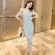 2025 Summer New Women's Clothing French Style Elegant Square Collar Slim-fit Lace dress Socialite Chic Long Dress 20587