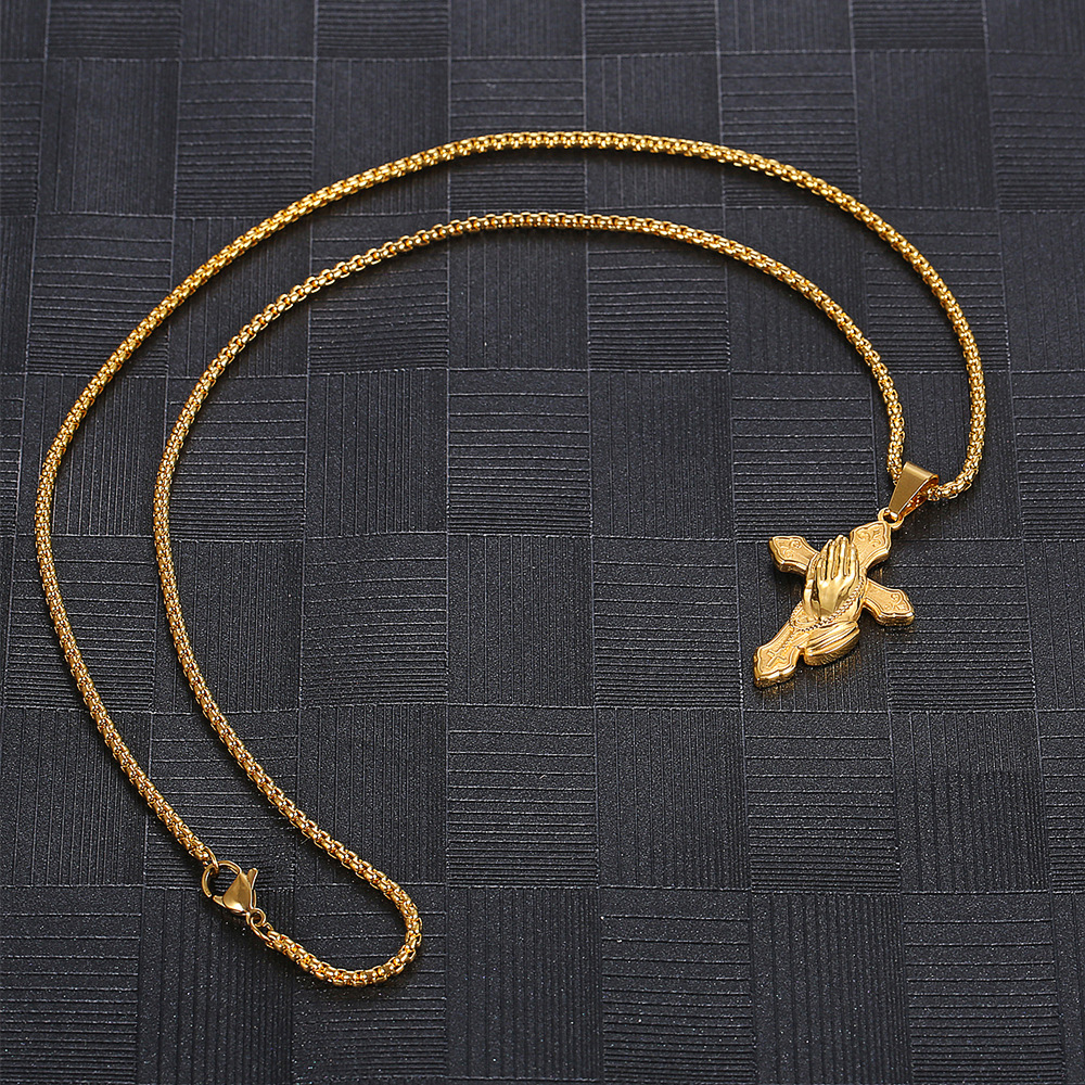 Titanium Steel Material Hip-hop Simple Style Cross Gesture Titanium Steel Plating Unisex Sweater Chain