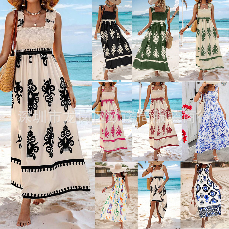 2024 Amazon New SHEIN VCAY Women's Vacation Style Printed Mid-Length dress