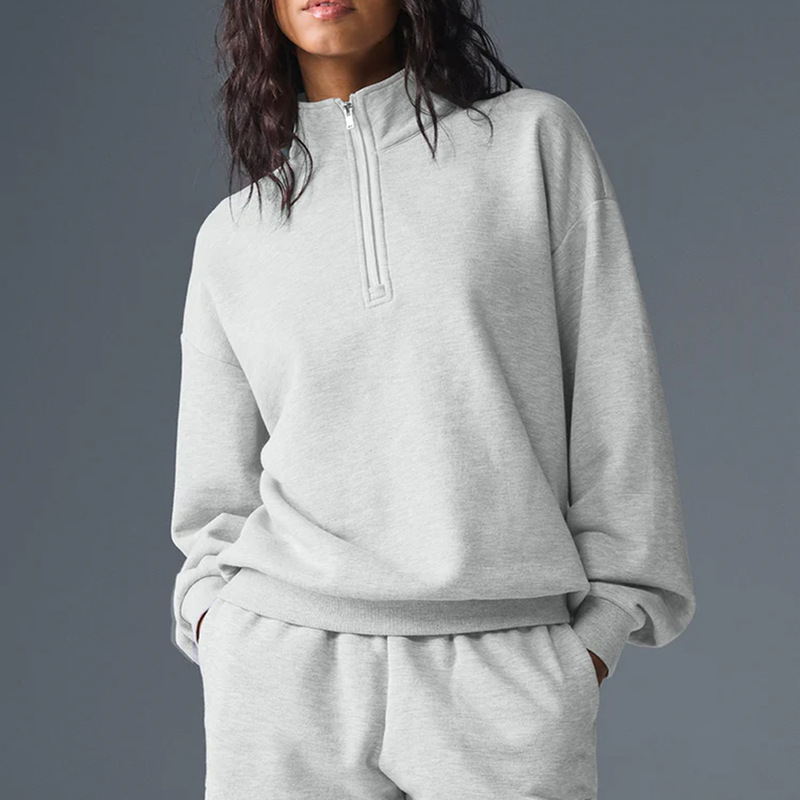 Alo Women's Sweatshirt 25 Autum New Half-Zip Stand-Up Collar Embossed Casual Sports Pure Cotton Loose Versatile Top Alo Women's Sweatshirt 25 Autum New Half-Zip Stand-Up Collar Embossed Casual Sports Pure Cotton Loose Versatile Top