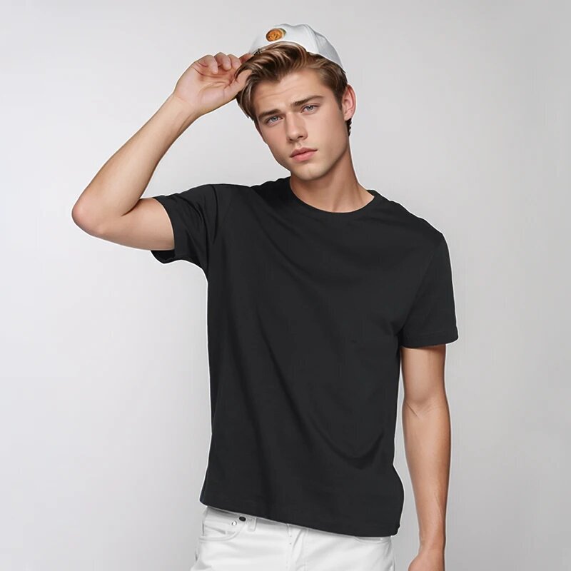 40-Count Double Yarn Pure Cotton Summer T-Shirt Cross-Border New Pure Color Short-Sleeved Printable Advertising Men and Women Same Style High Quality 40-Count Double Yarn Pure Cotton Summer T-Shirt Cross-Border New Pure Color Short-Sleeved Printable Advertising Men and Women Same Style High Quality