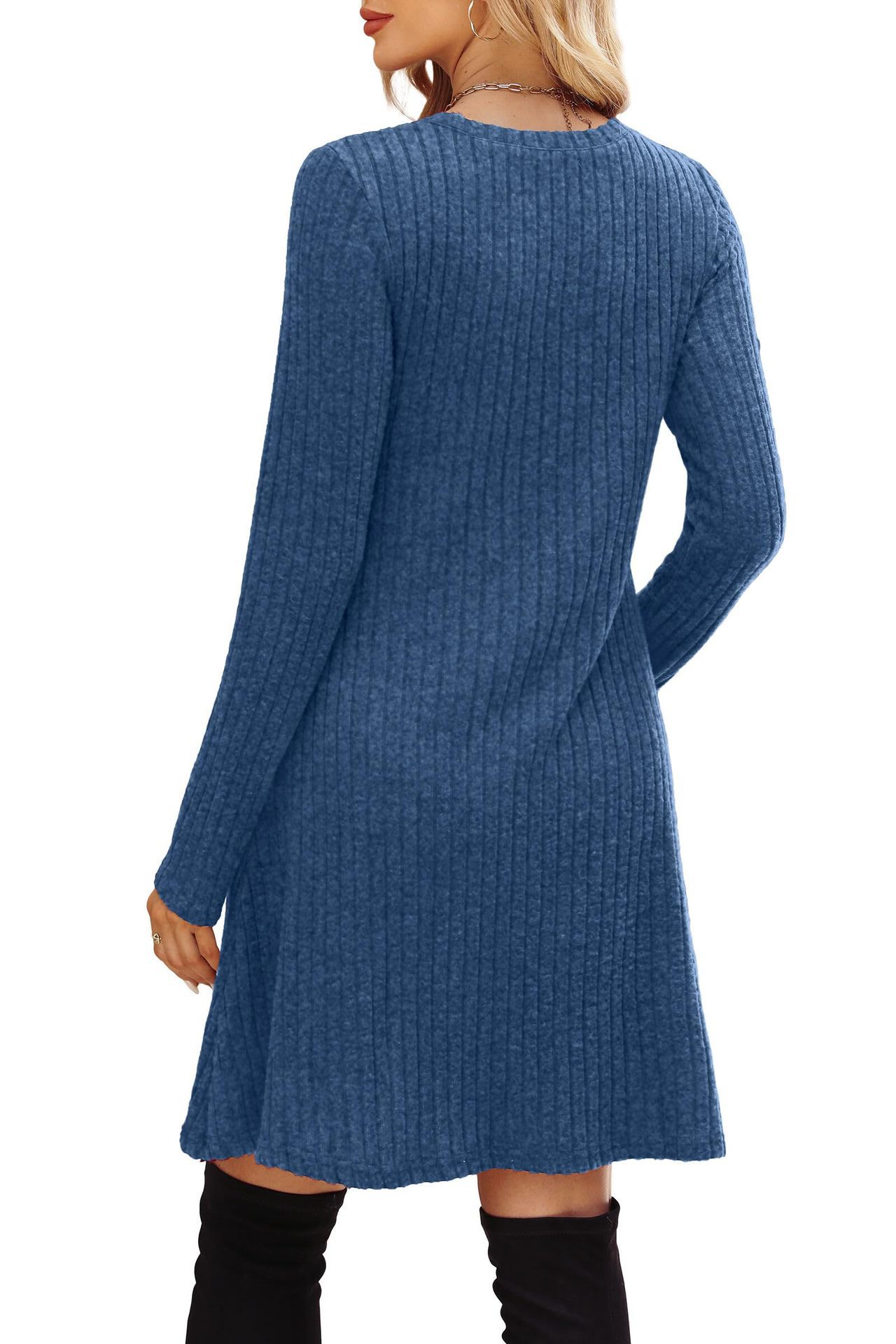Bohemian Mid-length Autumn Winter Dress Irregular Brushed Ribbed Skirt_voghion.com