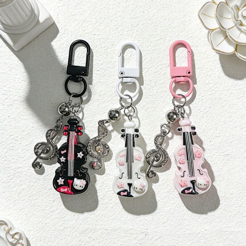 Cute Kitten Guitar Cartoon Musical Note Keychain Cream Glue Resin DIY Student Bag Pendant Accessories Cute Kitten Guitar Cartoon Musical Note Keychain Cream Glue Resin DIY Student Bag Pendant Accessories