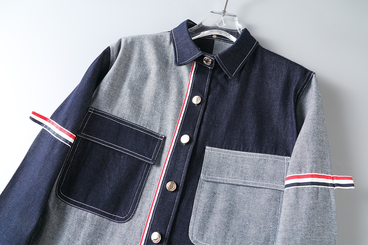 Vintage Wide-fit Patchwork Denim Shirt For Men Double Sleeve Ribbon_voghion.com
