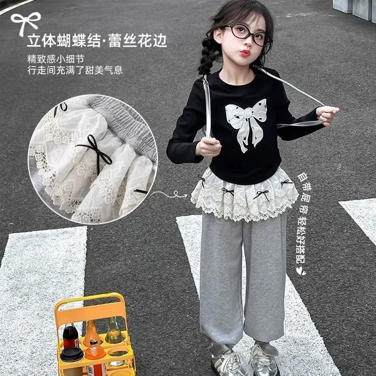 Spring trousers, children's curtain with bow, T-shirt, western style