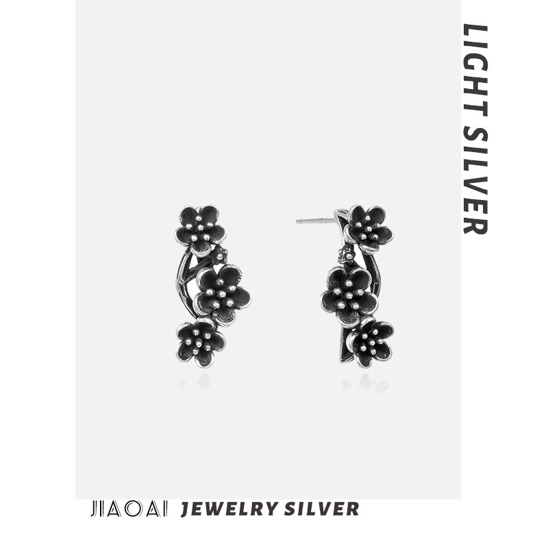 S925 plata tailandesa retro hacer viejos pendientes de flores artesanía joyas de orejas de plata esterlina creativa flores dulces pernos de orejas mayoristas