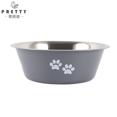 Stainless steel dog basin new printed pet supplies dog bowl silicone anti-slip pet food basin wholesale drinking water feeder