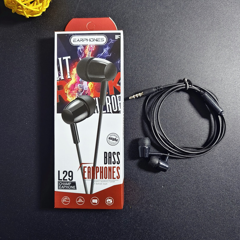 Comercio exterior transfronterizo L29/D21/U19 auriculares estéreo con cable con micrófono fábrica directa de pelo en stock suministro