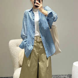 2026夏季新品翻领复古简约格纹宽松休闲长袖衬衫上衣女MBF2SHT026